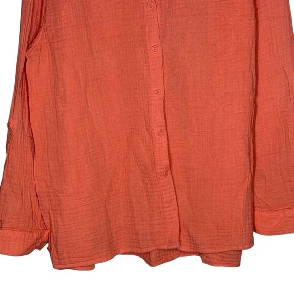 Chico's Orange Long Sleeve Button Up Shirt Roll Tab Sleeve 100% Cotton - Picture 3 of 11